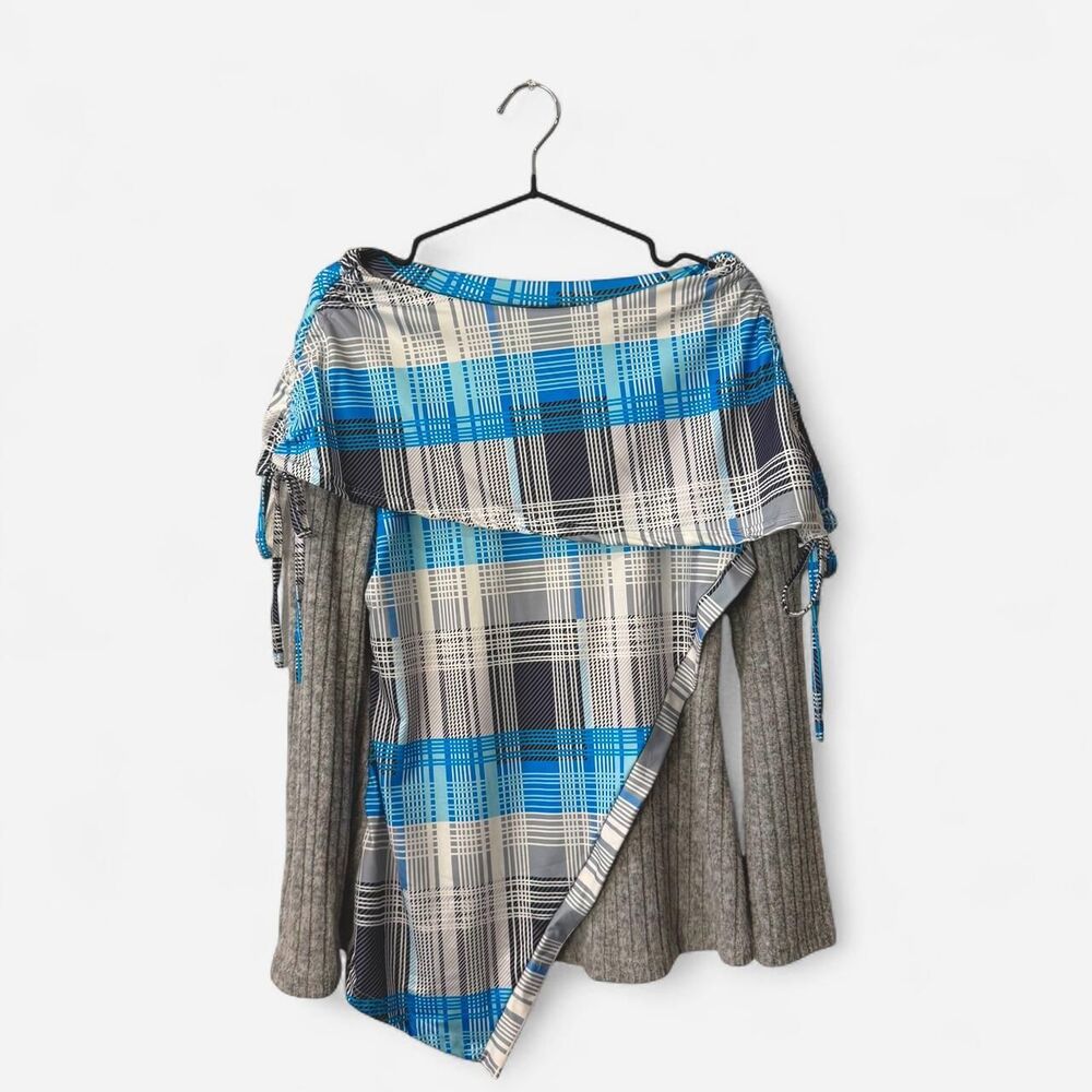 Y2K Cyber Grunge Asymmetrical Plaid Layered Top Womens Medium